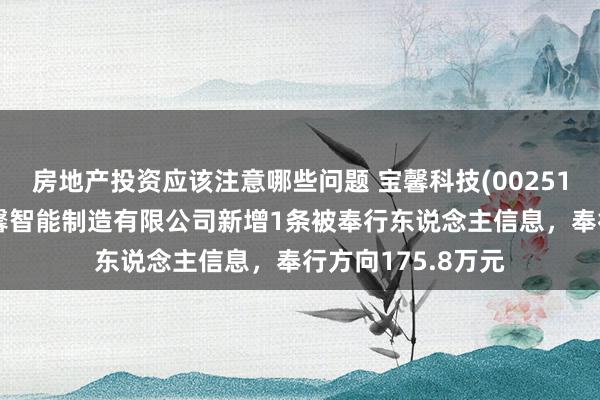 房地产投资应该注意哪些问题 宝馨科技(002514)控股的安徽宝馨智能制造有限公司新增1条被奉行东说念主信息，奉行方向175.8万元