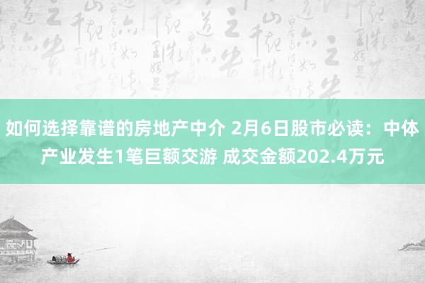 如何选择靠谱的房地产中介 2月6日股市必读：中体产业发生1笔巨额交游 成交金额202.4万元