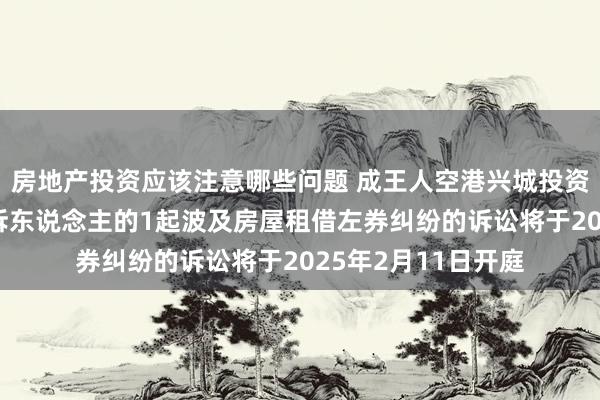 房地产投资应该注意哪些问题 成王人空港兴城投资集团四肢原告/上诉东说念主的1起波及房屋租借左券纠纷的诉讼将于2025年2月11日开庭