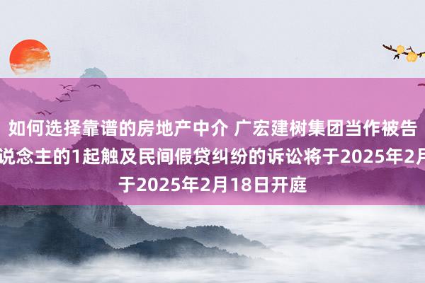 如何选择靠谱的房地产中介 广宏建树集团当作被告/被上诉东说念主的1起触及民间假贷纠纷的诉讼将于2025年2月18日开庭