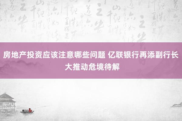 房地产投资应该注意哪些问题 亿联银行再添副行长 大推动危境待解