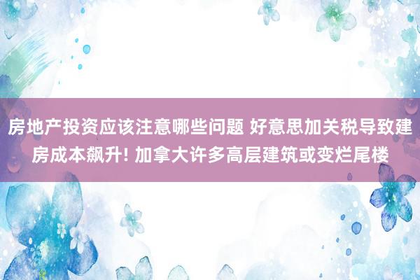 房地产投资应该注意哪些问题 好意思加关税导致建房成本飙升! 加拿大许多高层建筑或变烂尾楼